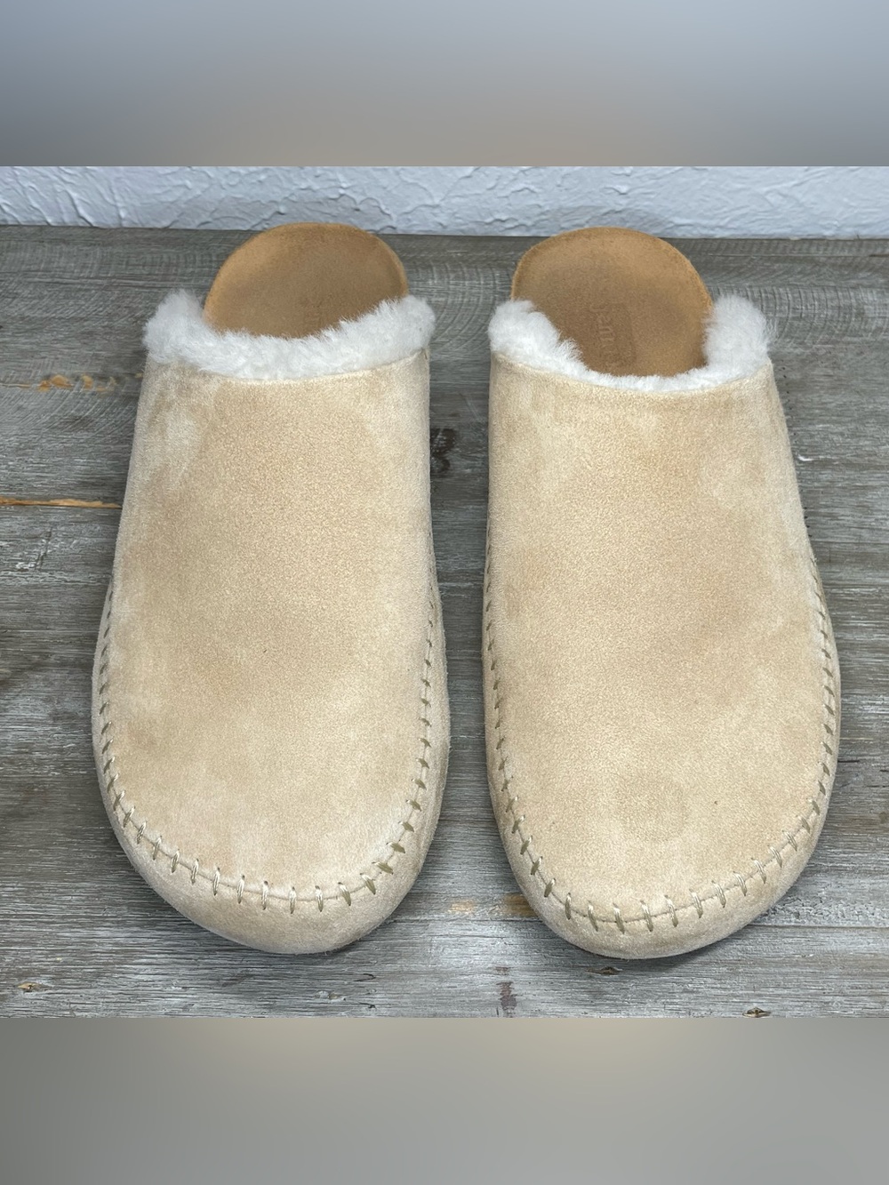 Jenni Kayne Shearling-Lined Suede Moc Clog Natural Sand EU41/10.5 Made in Italy